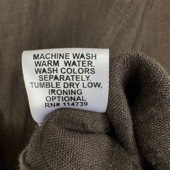Flax Size Large 100% Linen Brown Button Front Top Jacket Pocket Lagenlook - Picture 6 of 8
